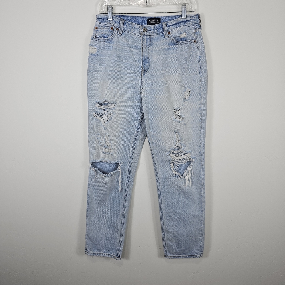 Abercrombie and Fitch Light Wash Distressed Annie Girlfriend Jeans 29 / 8 LONG